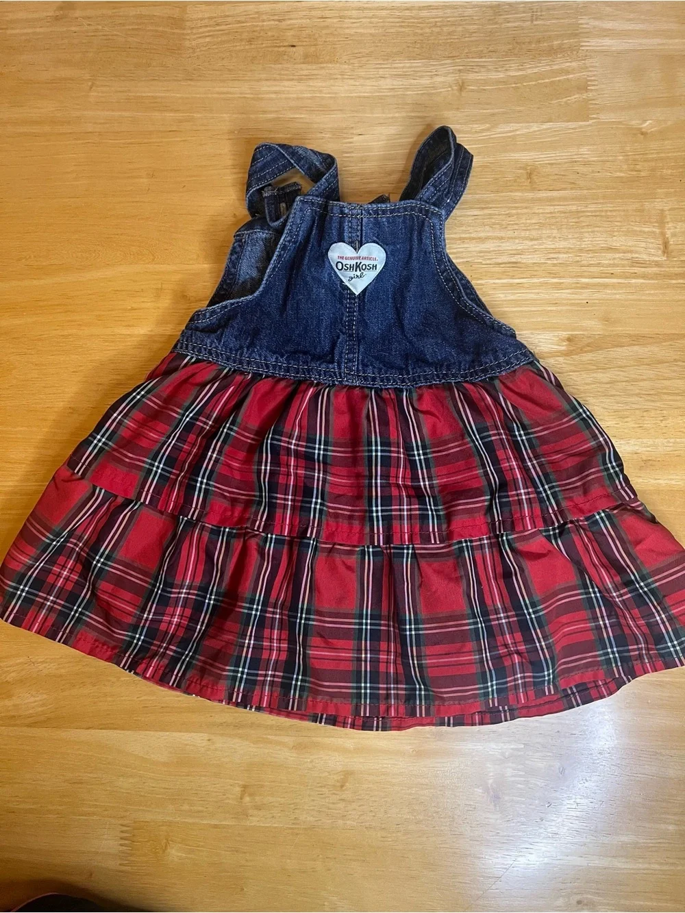 OshKosh B'gosh Denim Top Red Plaid Tiered Dress